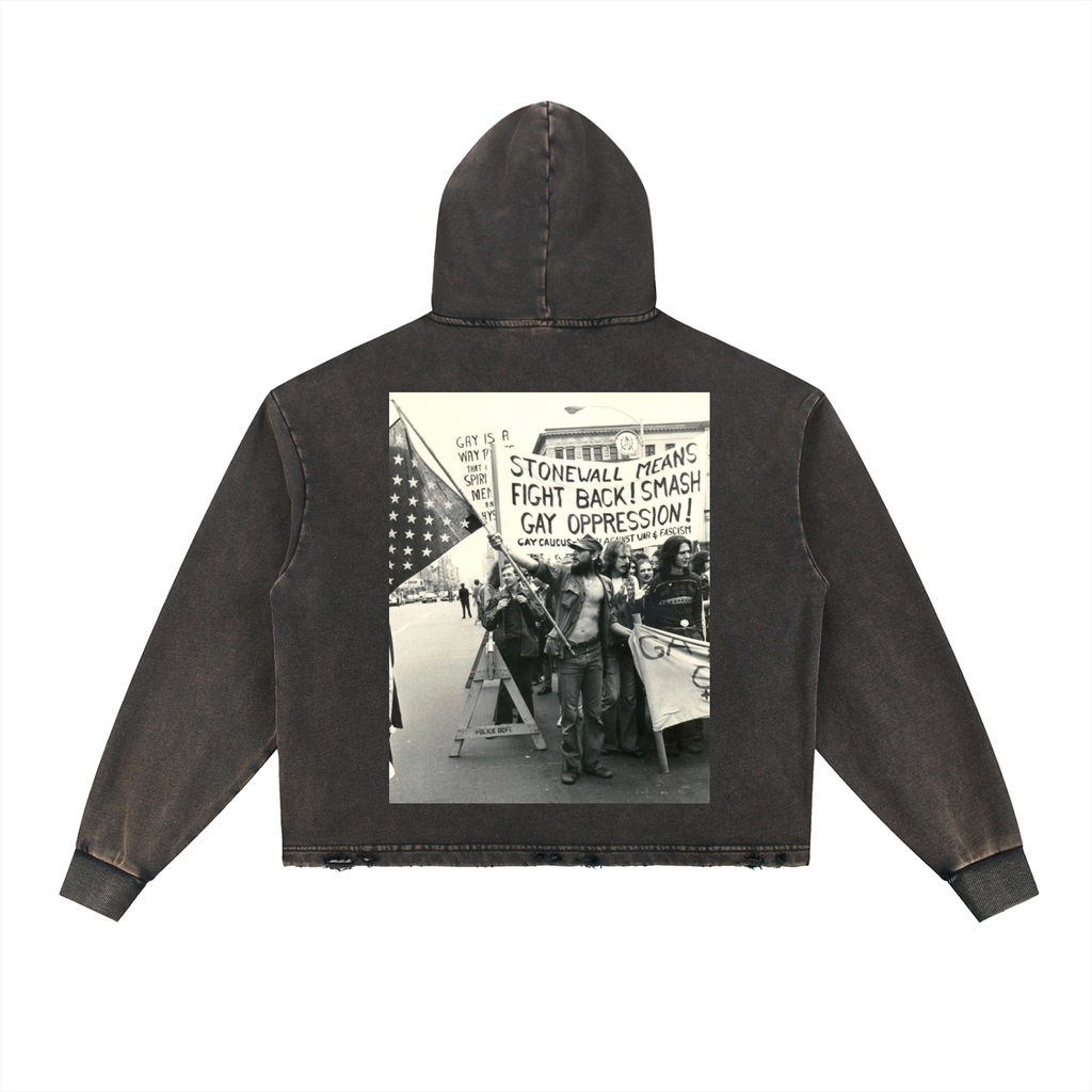 Vintage Washed Frayed-Hem Hoodie