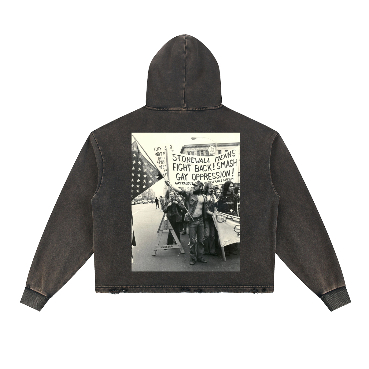 Vintage Washed Frayed-Hem Hoodie